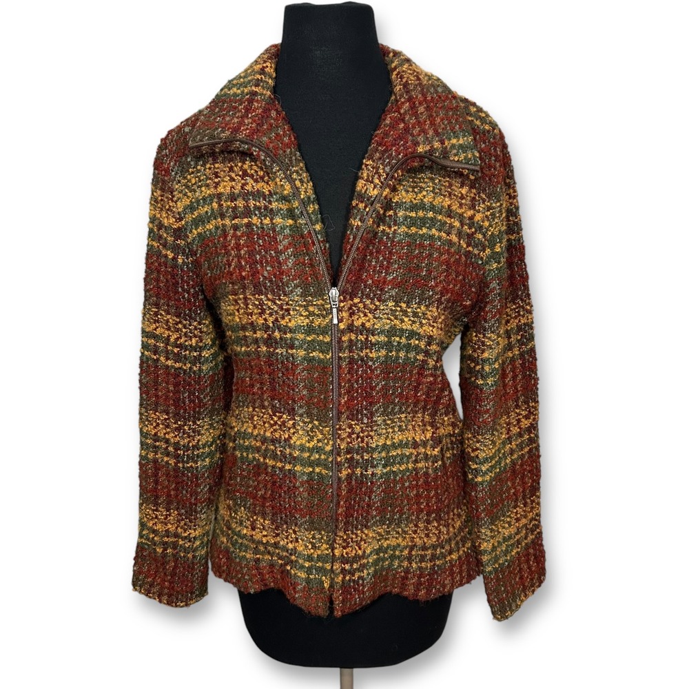 EUC J. McLaughlin‎ Wool Alpaca Blend Tweed Jacket Full Zip Collar Coat Womens XS